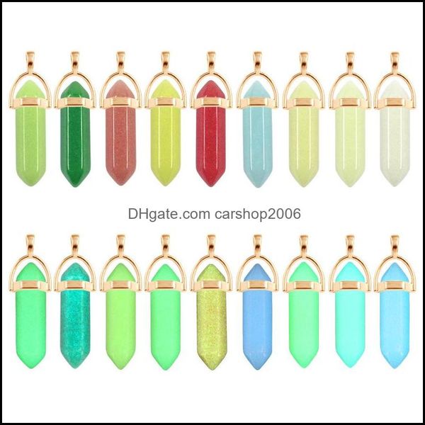 Encantos Venta al por mayor Resalte Color Piedra luminosa Hexágono Encantos Colgante Moda Sier Dorado Para Pendientes Collar Joyería Dhseller2010 Dhrn1