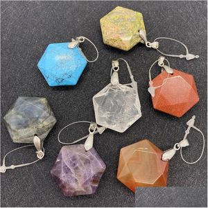 Breloques en gros Mticolor forme hexagonale pendentif pierre naturelle matériel pour la fabrication de bijoux bricolage accessoires faits à la main perle Dr Dhtyd