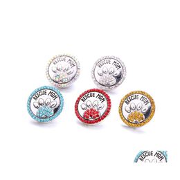 Charms Groothandel redding Mom Paw Snap Button Pet Loved sieraden bevindingen Crystal kralen Rhinestone 18mm metalen snaps knoppen Diy Bracele DH5K4