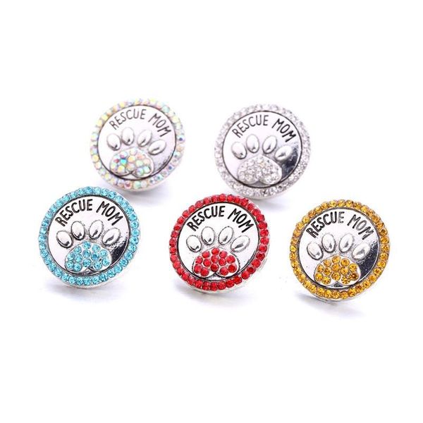 Charms Gros Rescue Mom Paw Snap Bouton Pet Aimé Bijoux Résultats Perles De Cristal Strass 18Mm Métal Snaps Boutons DIY Bracele Dh2Dx