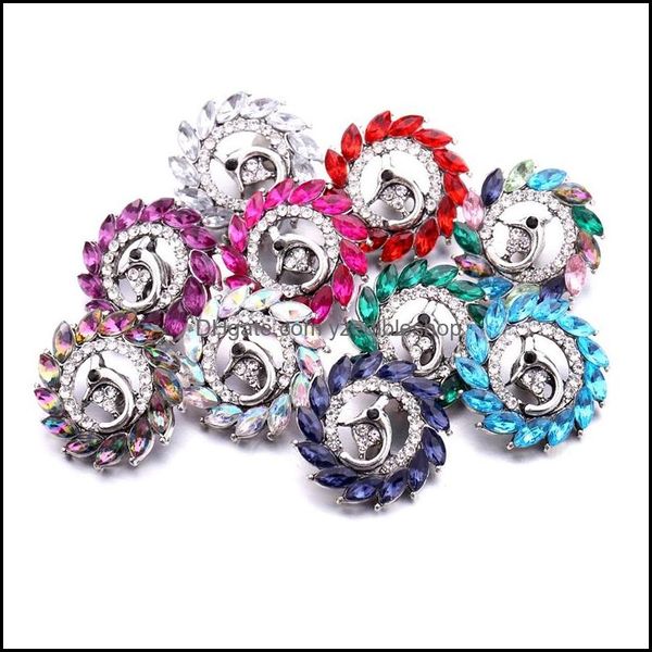 Charms Gros Bouton Snap Charms Bijoux Résultats Cristal Paon Propagation Queue Strass 18Mm Métal Snaps Boutons Di Dhseller2010 Dhzu4