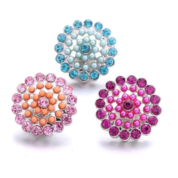 Charmes En Gros Bouton Pression Bijoux Conclusions Cristal Imité Perles Perles Strass 18Mm Métal Snaps Boutons Diy Bracelet Bijoutier Dhmzo