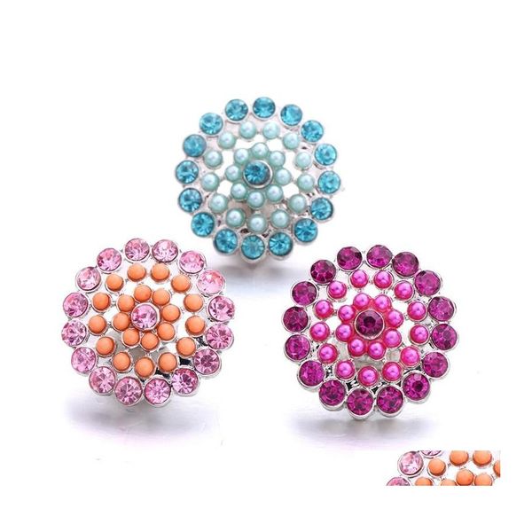 Encantos Venta al por mayor Botón a presión Hallazgos de joyería Cristal Imitado Perlas Rhinestone 18 mm Metal Broches Botones DIY Pulsera Joyero DHZTQ