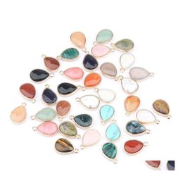 Encantos Venta al por mayor Forma de gota de agua Piedra natural Cuarzo rosa Ojos de tigre Colgante DIY para pendientes de collar Druzy o fabricación de joyas Del Dhra2