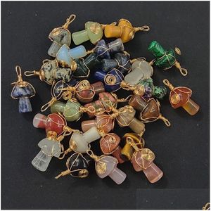 Charms Wire Wrap Paddestoel Natuursteen Quartz Crystal Hanger Voor Kettingen Sieraden Maken Drop Delivery Bevindingen Componenten Dhmjy