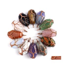 Charmes Fil Enroulé Cercueil Fortune Arbre De Vie Pierre Naturelle Quartz Rose Guérison Cristal Oeil De Tigre Améthyste Pendentifs Pour Collier J Dhoru