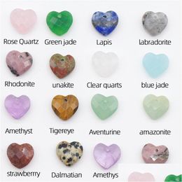 Charmes Avec Trou Pierre De Cristal Naturel 10Mm Forme De Coeur Améthyste Quartz Rose Pendentif Pour Diy Chakra Collier Bijoux Accesso Dhgarden Dhfi0