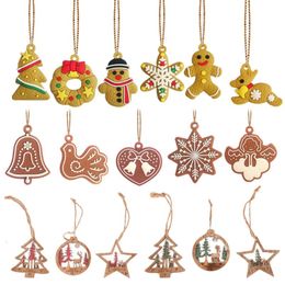 Breloques en bois en pain d'épices, bonhomme de neige, cerf, bonhomme de neige, ornements de noël, pendentif suspendu pour arbre de noël, décorations de fête pour la maison