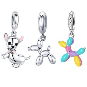 Charms WOSTU-abalorios de plata de ley 925 para mascotas, colgante de perro y globo, cuentas de animales para mujer, pulseras originales, collar, fabricación de joyas 230411