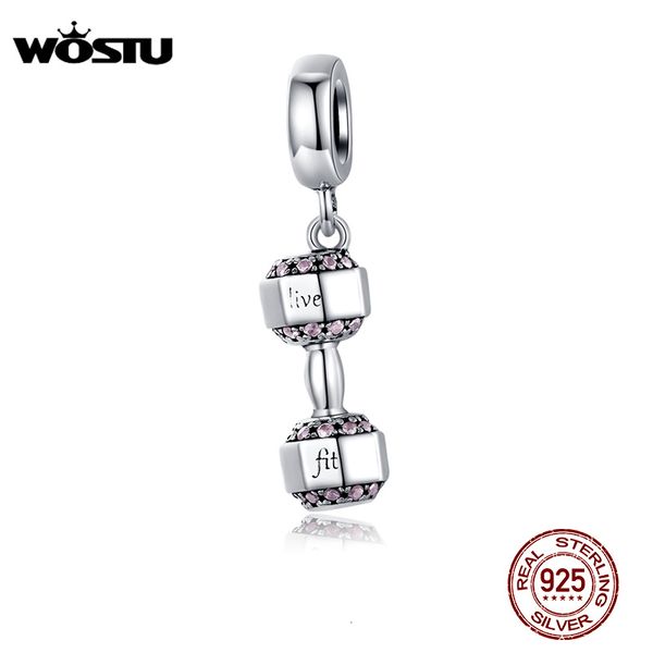 Charms WOSTU moda 925 plata esterlina mancuernas Fitness encantos ajuste pulsera Original cuentas colgantes mujeres DIY collar joyería CQC1340 230411