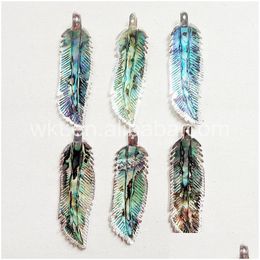 Charms WTP816 Sier Feather hanger groothandel natuurlijke abalone shell in vergulde mode charme cadeau drop levering 202 dhsqi