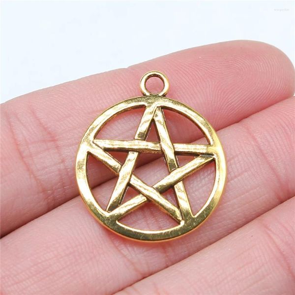 Charms Wysiwyg 5pcs 3 couleurs 25 mm pentagram Pendant Star rond pour les bijoux de bricolage Collier de boucle d'oreille