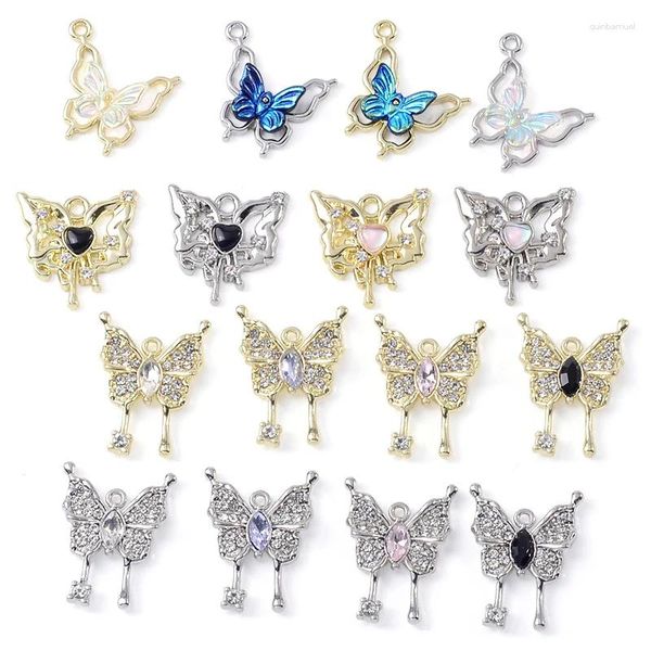 Charmes WZNB 10 pièces cristal papillon Chamrs papillon insecte alliage pendentif pour la fabrication de bijoux à la main boucles d'oreilles collier bricolage accessoires