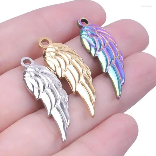 Charmes WZNB 5PCS Angel Wing Feather Pendant en acier inoxydable pour les bijoux Faire des boucles d'oreille DIY Fournitures