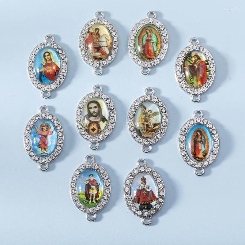 Charms Yeyulin 10st Religion Oval Heart Crystal Pendants Christian Christian Religious Virgin For Women Män DIY smycken Tillbehör