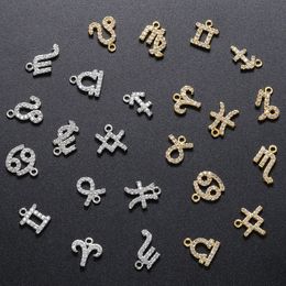 Charmes ZHUKOU Mini 12 constellations en laiton CZ cristal pendentif femmes collier boucles d'oreilles bracelet à breloques bijoux accessoires VD590 230907