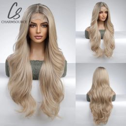 CharmSource Brown Blonde Long Wigs Wig Synthetic Lace Lace Front Wig For Women Hair Party Daily Quality High Quality High Density