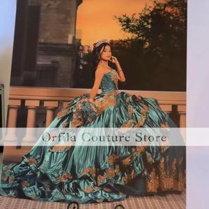 Charro Quinceanera Robes Avec Chaîne Applqiue Perlée Anniversaire Doux 16 Robes De Bal Satin robes de 15 anos xv robe Corset Retour