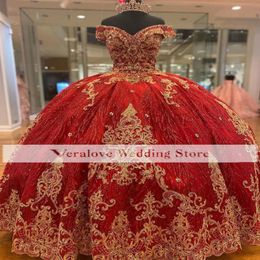 Charro Vestido de 15 a os Red Quinceanera Dresses Lace Applique Sequin Mexican Sweet 16 Birthday Prom Jurns Real Images 302p