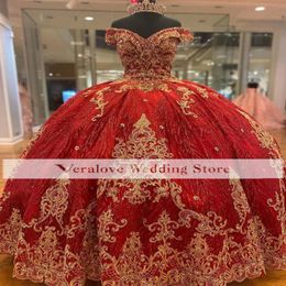 Charro Vestido de 15 A Os Red Quinceanera Dresses Lace Applique Sequin Mexican Sweet 16 Birthday Prom jurken Echte afbeeldingen 247B