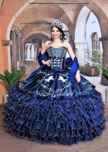 Charro Western vestidos de quinceañera azul marino oscuro baile de graduación vestido dulce 15 vestido niveles falda 2022