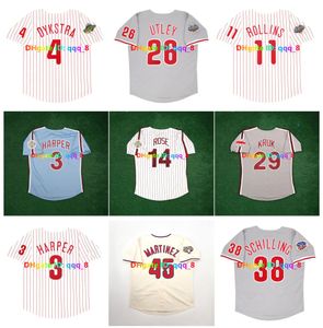 Chase Utley John Kruk Bryce 3 Harper 2008 2008 World Series Throwback Baseball Jerseys Mike Schmidt Pete Rose Darren Daulton Jimmy Rollins Steve Carlton Taille