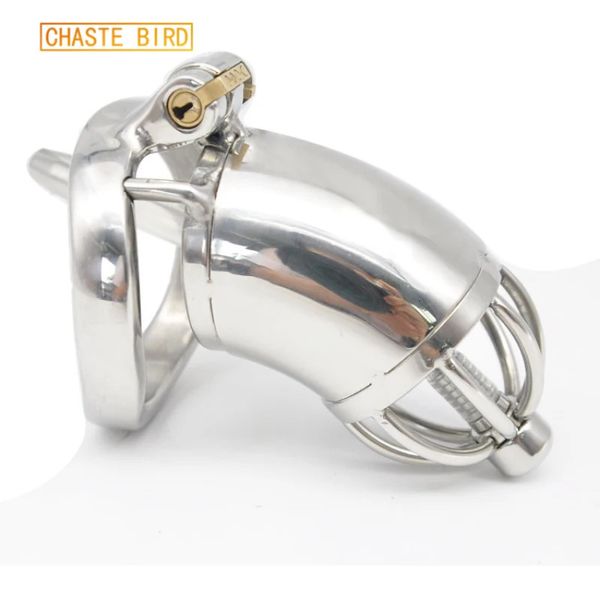 Chaste Bird Male Acero inoxidable Cock Cage Anillo de pene Dispositivo de castidad Catéter con bloqueo sigiloso Juguete sexual para adultos A278 240312