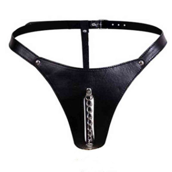 Ceinture de chasteté Pantalon avec chaîne Sexy G-String String Culotte BDSM Bondage Strap Lingerie Sous-vêtements PU Cuir Retenue Sex Toys W220324