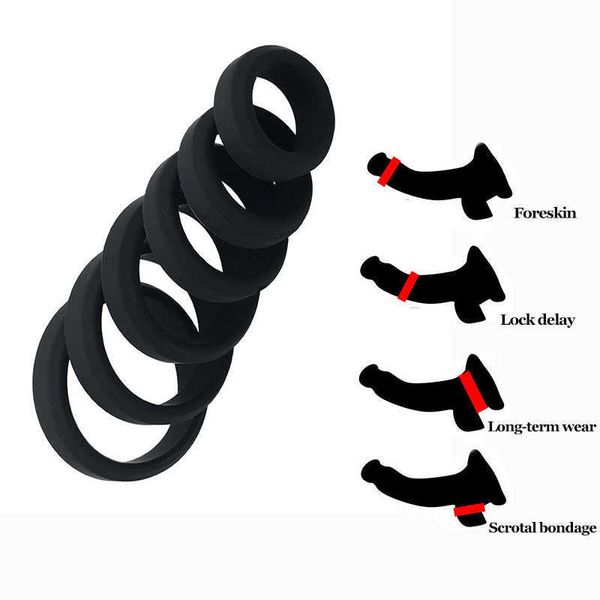 Articles de massage Cage de chasteté Anneau pénien en silicone Pénis Améliorer l'érection Retarder l'éjaculation Sex Toys pour hommes Cockring Ball Donuts Ring Sex Shop