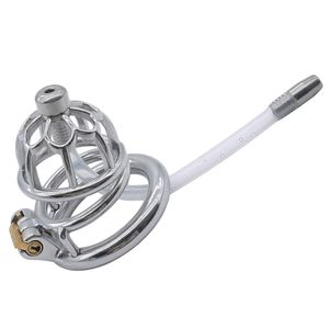 Cage de chasteté avec Long bouchon urétral, anneaux de pénis en acier, produits intimes, cathéter BDSM, jouets sexuels pour adultes, jeux pour mari et femme