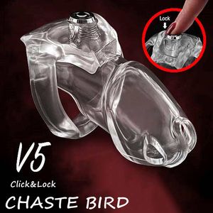 Dispositif de chasteté HT-V5 avec verrouillage par clic résine Cock Cage mâle formateur pénis anneau Sex Toy pour hommes