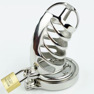 Dispositif de chasteté en acier inoxydable ceinture de chasteté masculine ajourée Cage à bite, anneau de pénis en métal serrure BDSM jouets Bondage produits sexuels