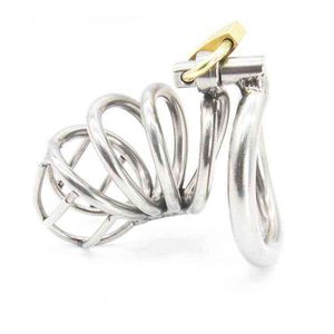 NXY Dispositif de chasteté en acier inoxydable Super petit dispositif de chasteté masculine Cage à bite adulte avec anneau courbe BDSM Sex Toys Ceinture de bondage A224 1126