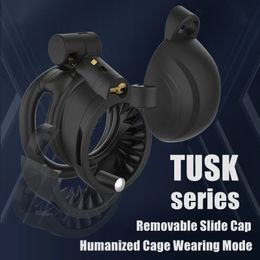 Dispositifs de chasteté 2023 TUSK Design Capuchon coulissant amovible Cage à coq humanisée Dispositif masculin 2 types Anneaux de pénis disponibles Jouets sexuels pour adultes 231219