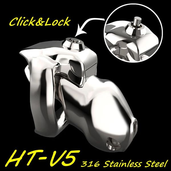 Dispositivos de castidad CHASTE BIRD 316 Acero inoxidable Metal HT V5 Click Lock Dispositivo masculino Cock Cage Pene Anillo Cinturón Fetiche Adulto Juguetes sexuales 231219