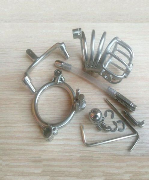 Dispositivos Jaulas de castidad masculina Enchufe de pene Acero BDSM Bondage Gear Cock Acero inoxidable Hombre Cbt Permanente y bloqueo de tornillo Design5729686