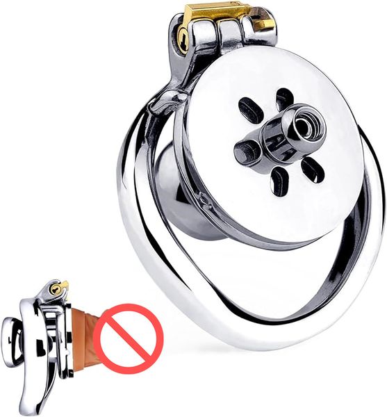 Dispositifs de chasteté Male Small Flat Chastity Cage Lock avec design de miction Silicone JJ Dildo Adulte Urethra Plug