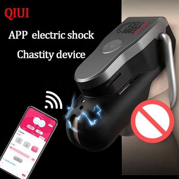 Dispositivos de castidad QIUI Cellmate 2 APP Control remoto Jaulas para pene de descarga eléctrica Jaula para pene masculino, Bloqueo de castidad, Juguetes sexuales para hombres Gay
