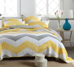 Chausub Bedpreads Quilt Set 3pc Coton à rayures Coton Patchworks Cover Cover King Size Quilted Libert Coverlatte jaune T20068018267