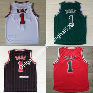 Barato #1 Derrick Rose Jersey Nuevo material Bordado cosido Derrick Rose Jerseys Black Red Blanco Verde Fast SH Jerseys