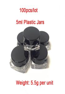 Bon marché 100pieceslot 5mlg couvercles noirs base carrée conteneurs en plastique pots de fumée conteneurs de cire en plastique entier sur 8655660