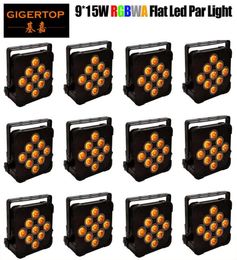 Barato 12 unidades 9x15W 5 colores Led plano latas Par ventilador refrigeración Tyanshine Leds sin conexión inalámbrica 24G sin batería toma de entrada de energía 113543952