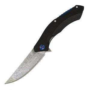 Outdoor Flipper zakmes VG10 Damascus stalen mes zwart G10 met roestvrijstalen blad handvat EDC zakmessen met nylon tas