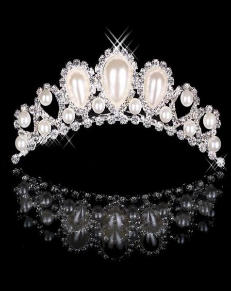 CARACE 18017 Hermosa Mitation Elegante Pearl Rhinestone Inslay Crown Tiara Boda de bodas Corneas Coronas para fiesta de graduación Evening5224655