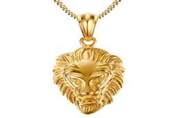 Collar con colgante de diamantes de imitación con cabeza de león de acero inoxidable para hombre, chapado en oro de 18 quilates, barato, Dropship6945195