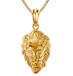 Pas cher 18K plaqué or Vintage hommes en acier inoxydable tête de Lion strass pendentif collier Dropship6931722