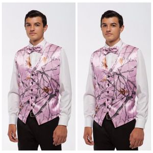 Goedkope 2019 Roze Camo Mannen Vesten Met Stropdas Camouflage Bruidegom Stalknecht Vest Goedkope Satijn Custom Formele Bruiloft Vesten Land Groom288z