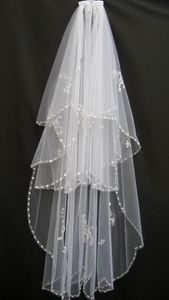 Pas cher 2019 image réelle blanc ivoire USA doux Tulle voiles de mariage peigne paillettes perlé cristal en Stock8515829