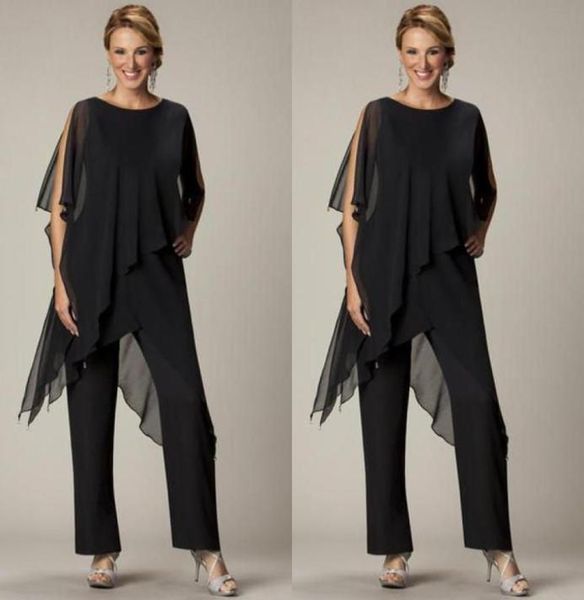 CARACE 2019 Dos piezas Trajes para pantalones para Madre of the Bride Jewel Halk manga Gran Tamaño Negro Vestidos nocturnos Boda PA6989658