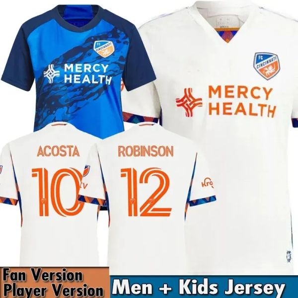 Barato 2024 2025 FC Cincinnati Soccer Jerseys Kit para niños Hombre 24 25 Camiseta de fútbol Hogar Azul Visitante Blanco BOUPENDZA ACOSTA ROBINSON MIAZGA BARREAL Portero